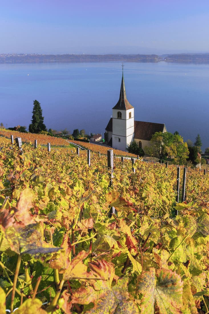 L’église de Gléresse, au bord du lac de Bienne.