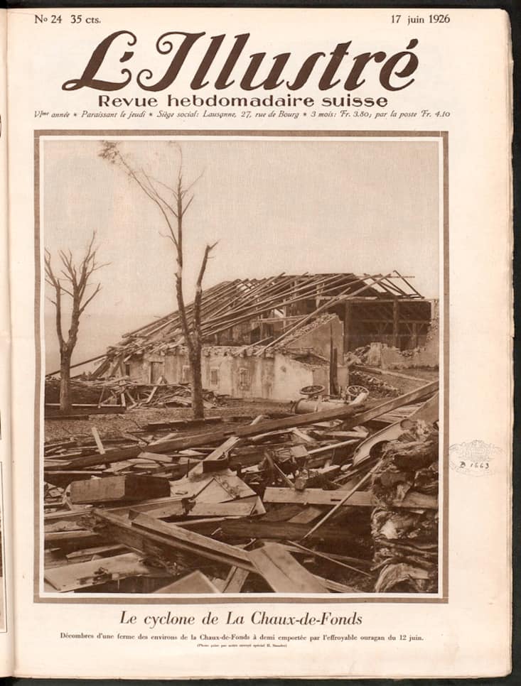 Couverture de «L’illustré» en 1926: un ouragan ayant balayé tout le canton de Neuchâtel