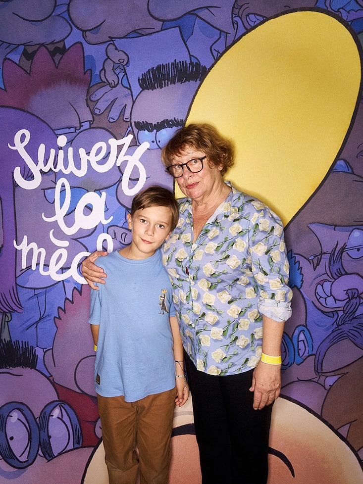 Florence Cestac et son petit fils (fan de Titeuf) au cocktail pour Zep à Paris.